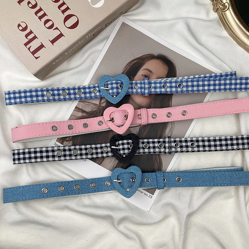 1PC Female Personality Dress Waistband Heart Denim Belt For Women Love Buckle New All-Match Jeans Belts Ladies Fabric Strap