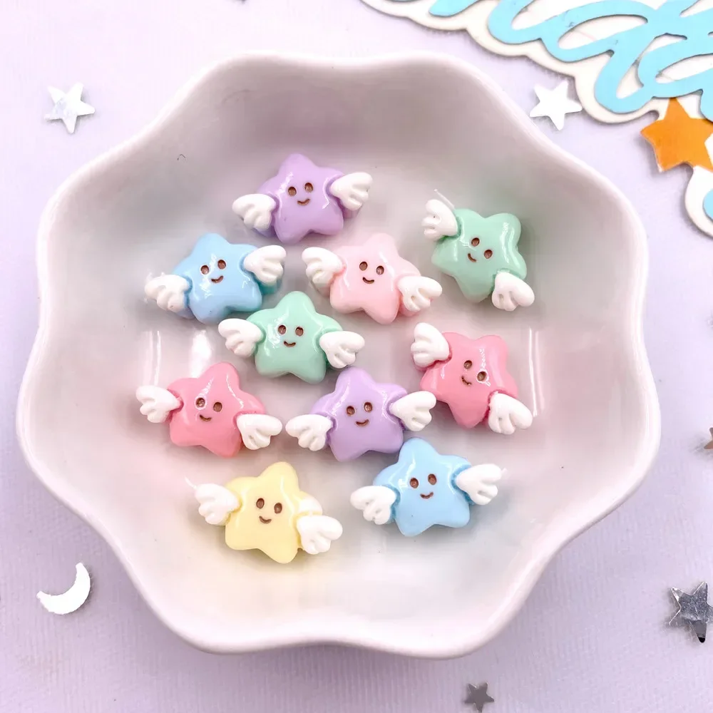 30pcs Mix Resin Mini Colorful Painted Angel Smiling Star Flatback Stone Scrapbook DIY Christmas Decor Jewelry Accessories Crafts