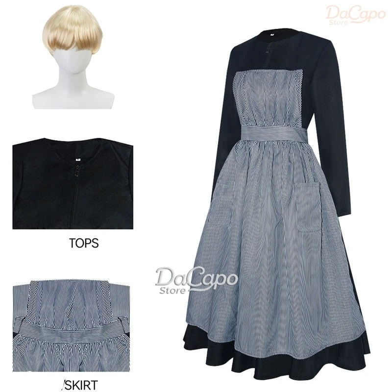 Maria Cosplay Dress The Sound of cos Music Halloween Roleplay Movie Classic Women Outfit Striped Long-Sleeve Dress Adult Costume view 2