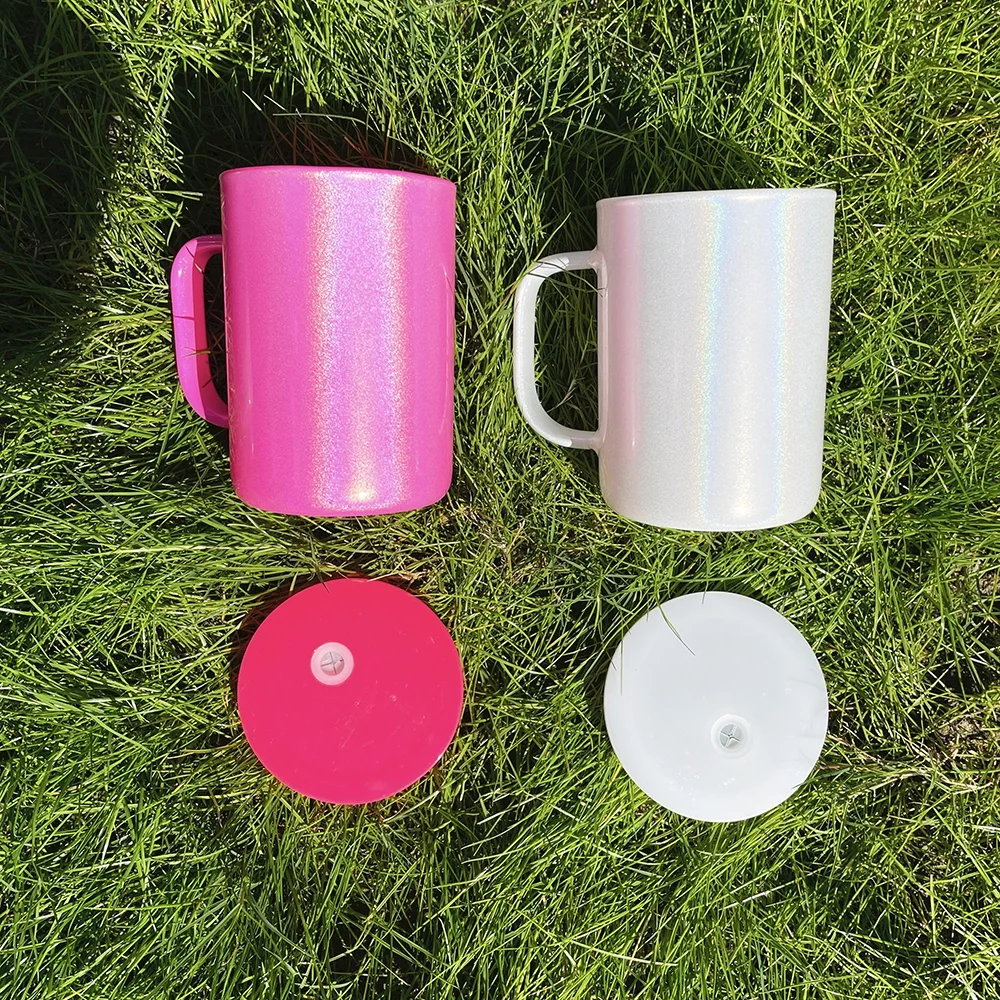 25pcs US Wholesale 17oz High Borosilicate Coffee Beer Soda Cup Tumbler Mug Shimmer Glitter Sublimation Glass Mug With PP Lids