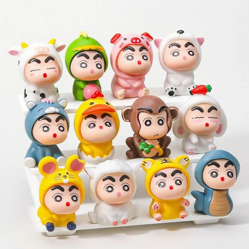 12pcs/set Crayon ShinChan Anime Figures Zodiac Series Nohara Shinnosuke Figurines Car Decoration Doll Model Toys Gifts