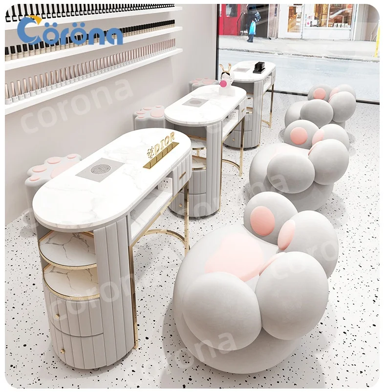 White Pink Silver Nails Supplies Salon Table Nail Table Manicure Minimalist
