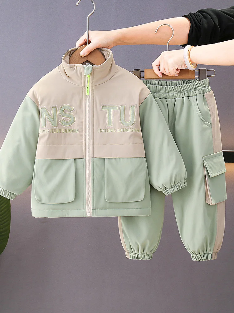 

Детский осенне-зимний комплект одежды Thiened Fce, теплый костюм из двух предметов для мальчиков, хлопковая толстовка и длинные брюки для подростков