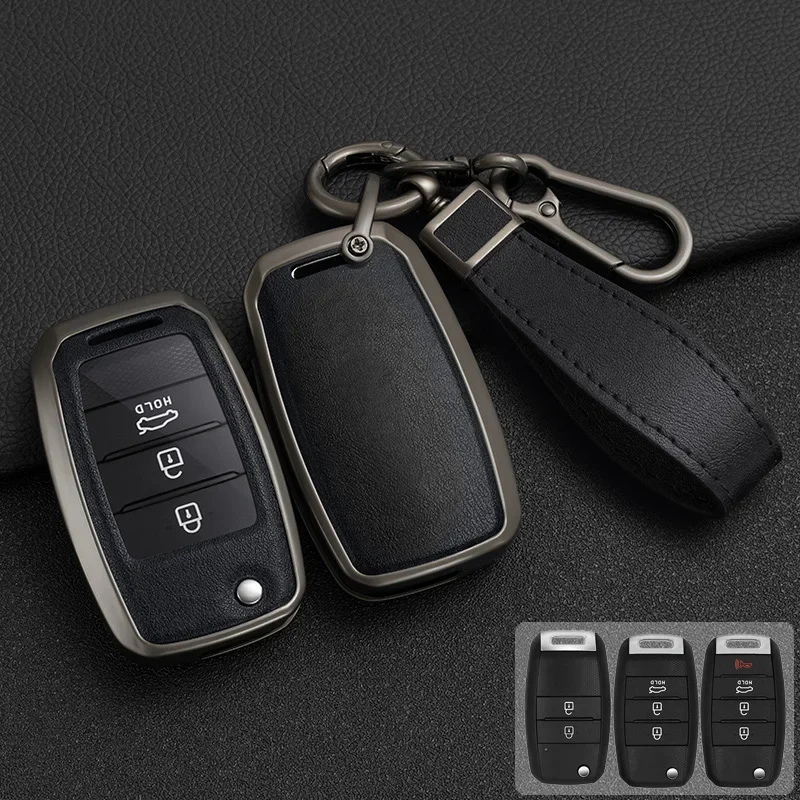 

Zinc Alloy + Leather Car Key Case Cover For KIA Rio 3 4 K2 Ceed Cerato K3 K5 Sorento Sportage Soul K4 Picanto Optima Forte Soul