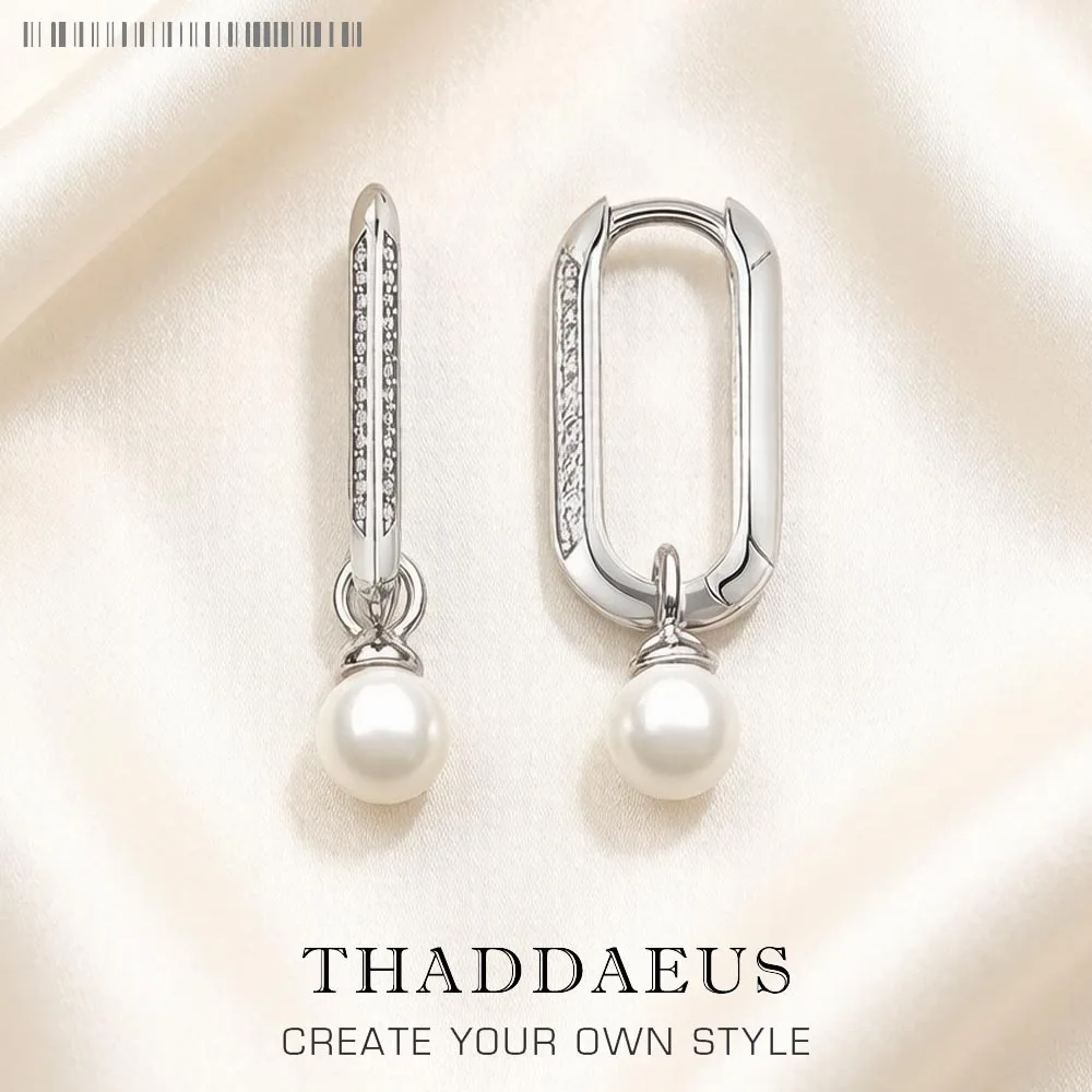 Hoop Earrings Links And Pearls Romantic Fine Jewerly For Women Gift In 925 Sterling Silver