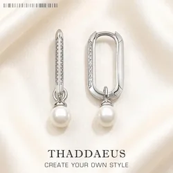 Hoop Earrings Links And Pearls Romantic Fine Jewerly For Women Gift In 925 Sterling Silver