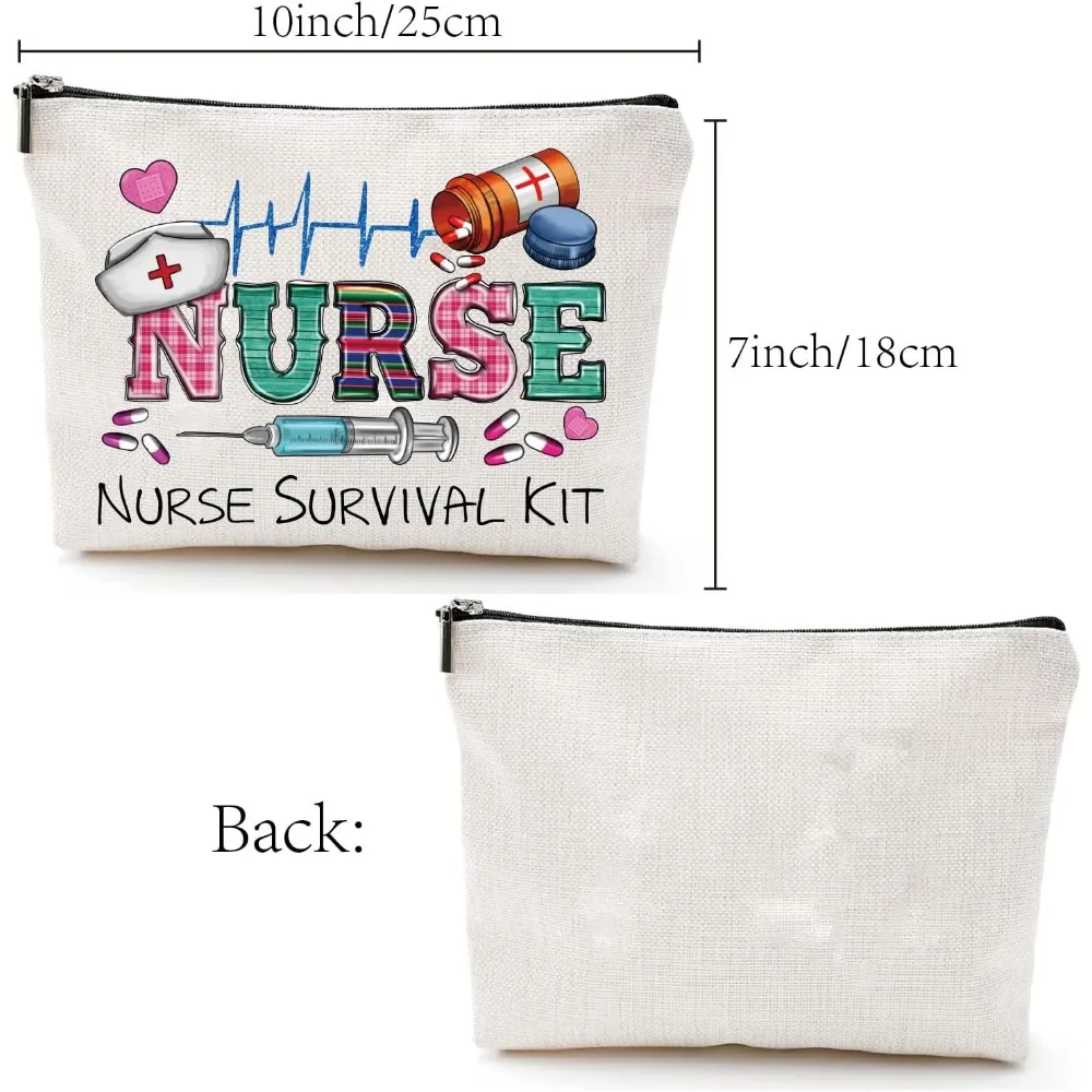 Nurse Makeup Bags Nurse Survival Kit Bag Nurse Gift for Women Canvas Cosmetic Bag Multi Purpose Pen Case Zipper Pouches Toiletry