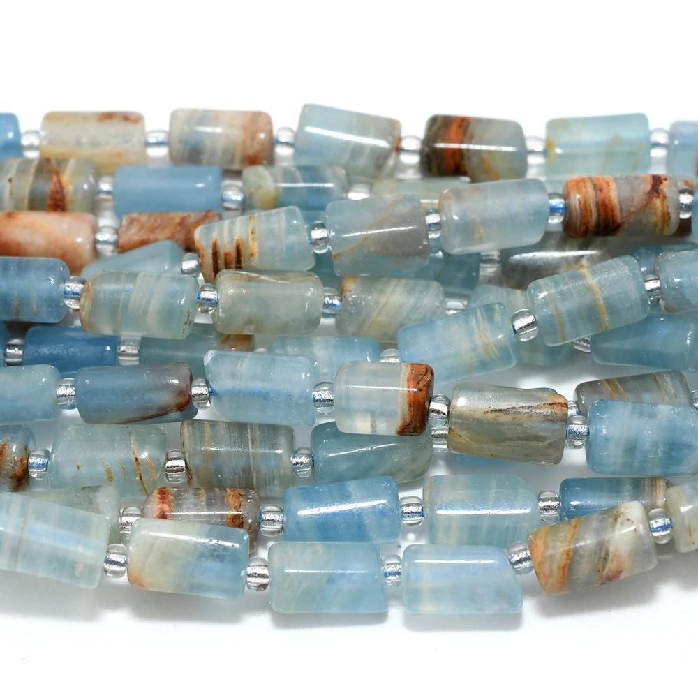 Natural Lemurian Aquatine Calcite Irregular Tube Nuggets Beads, Rough Size 6x10mm, Hole Not Complete Straight