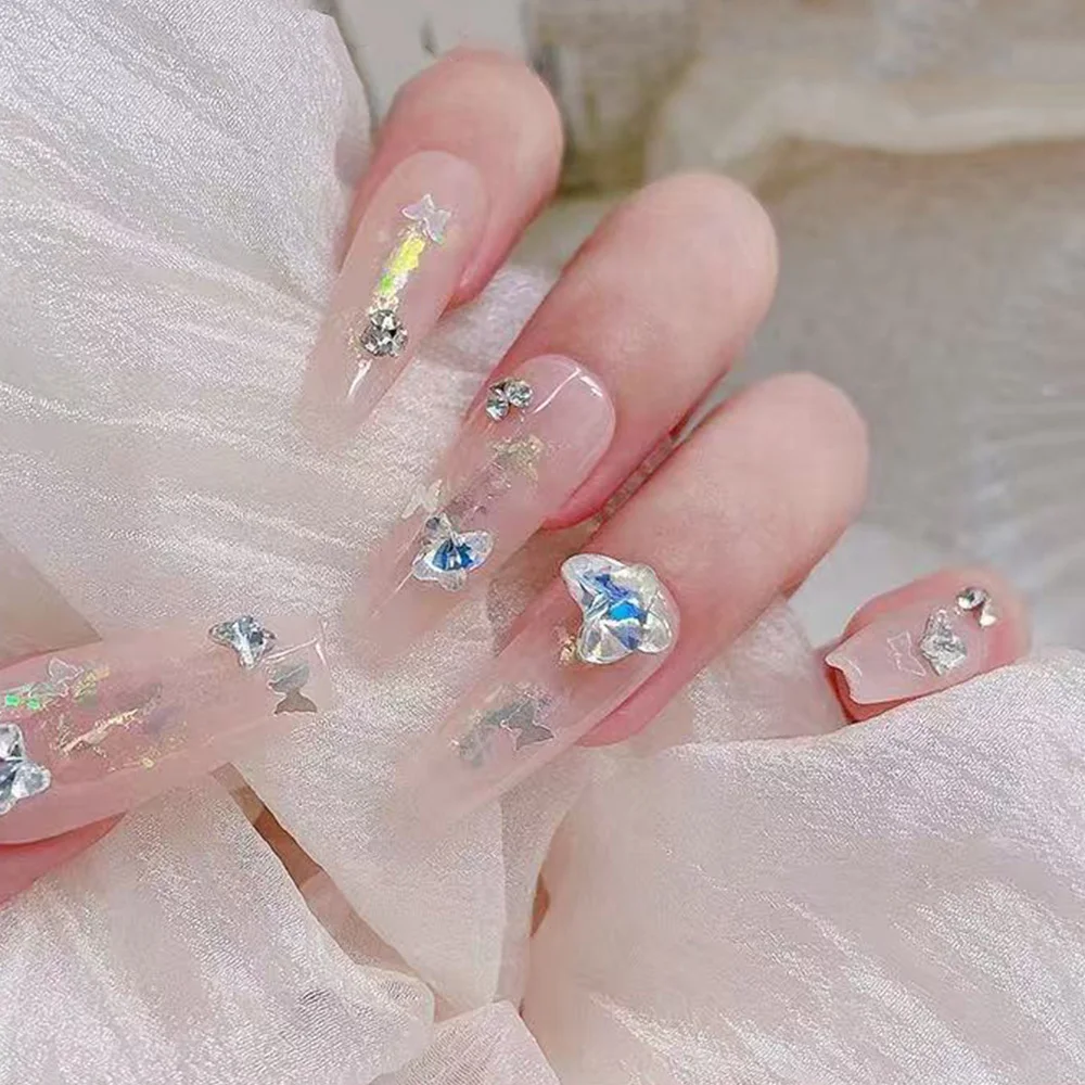 Nageldiamant-Schmuck, transparent, spitzer Boden, geformter Diamant, super blinkend, gedrehtes Herz, Herz, fett, quadratisch, Schmetterlings-Axt