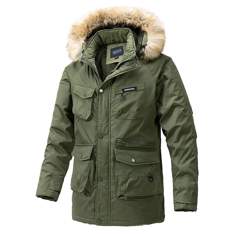 Lange Winterjas Mannen Outdoor Bont Capuchon Heren Heren Windjack Casual Jas Oversized Fluwelen Donzen Jas