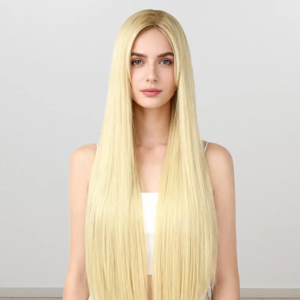 

Длинный прямой парик для косплея 100 см с челкой, высокотемпературное волокно, пушистый костюм на Хэллоуин, аниме, косплей, вечерние, синтетический парик