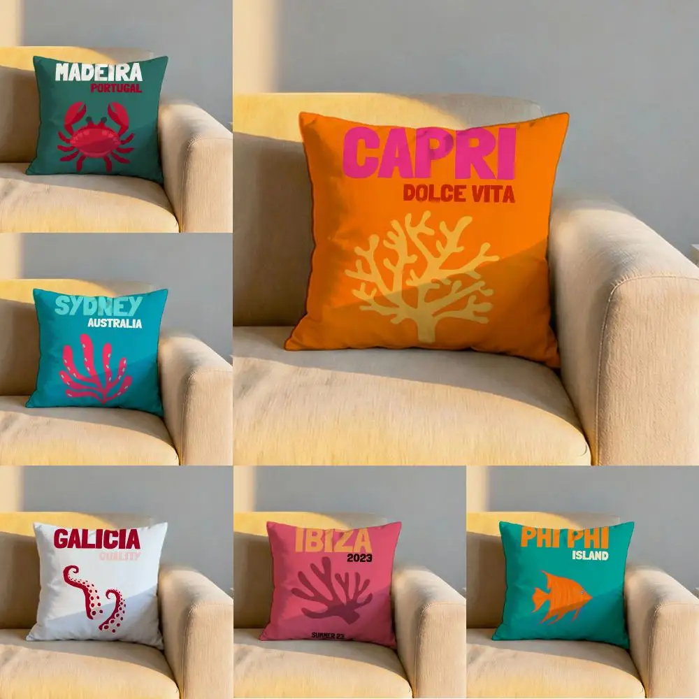 Hand Drawn Marine Life Cushion Cover Soft Reversible & Durable Pillow Cover – Multi-Scene Use for Home & Car Daily Comfort