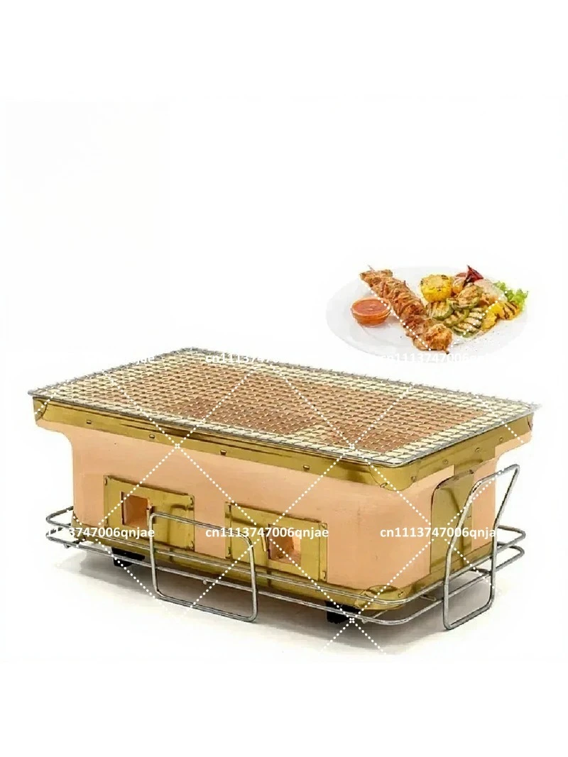 Large Rectangle Ceramic Charcoal Grill Tabletop Outdoor BBQ for Backyard Camping Cooking