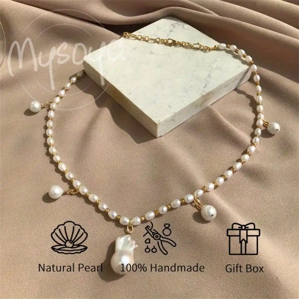 

MYSOYA ожерелье с подвеской в стиле барокко из пресноводного жемчуга в форме риса 6-7 мм и 10-14 мм с подарочной коробкой, подарок на день рождения/свадьбу/Рождество