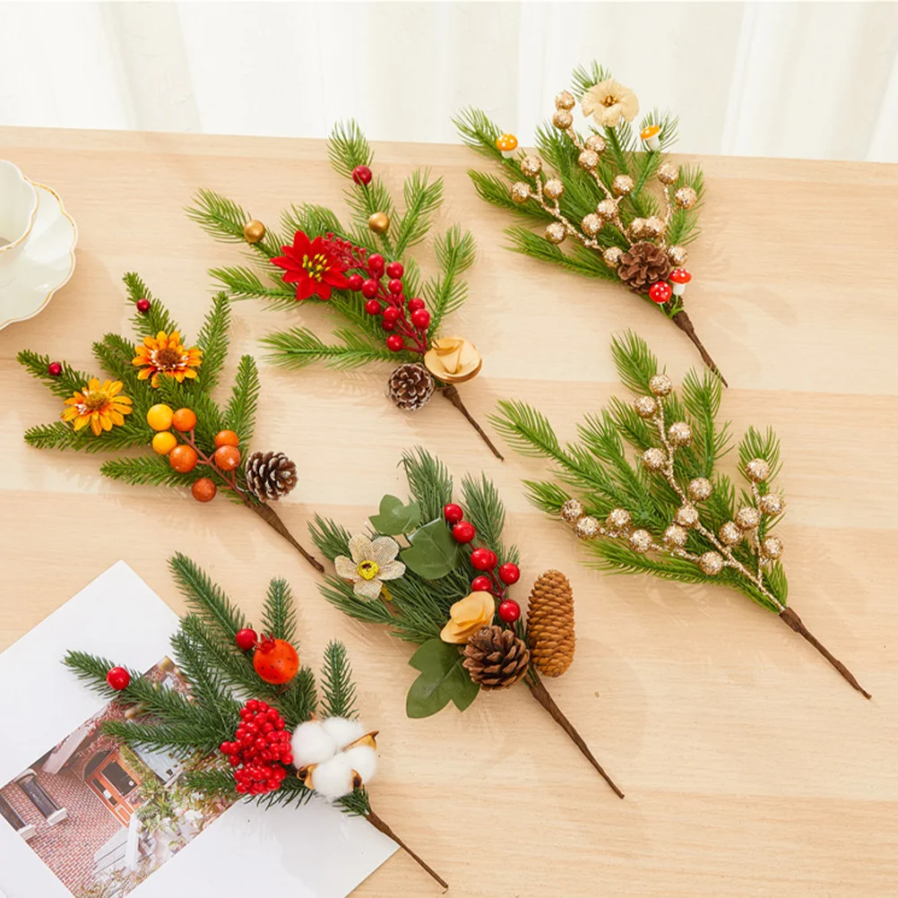 

4pcs Artificial Needle Branches Fake Stems For Wreath Adornment Xmas Decoration Home Party Supplies Faux Pine Leaves Decorative