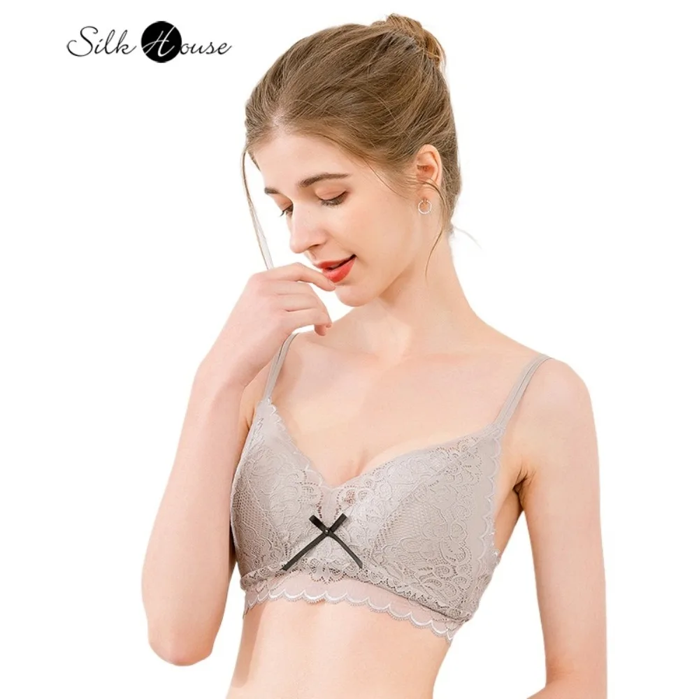 

2025 женская сексуальная модная одежда из натурального шелка шелковицы без стальных ободков, удобный сексуальный кружевной однотонный бюстгальтер с чашками 3/4