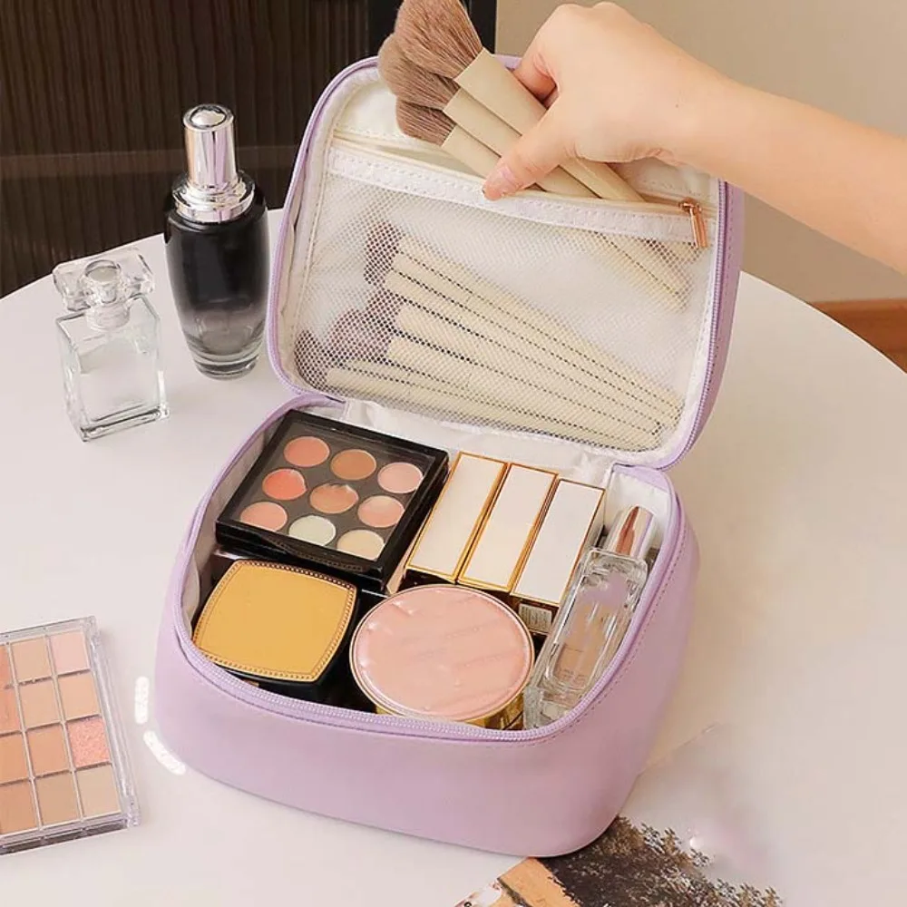 Polyester PU Cosmetic Bag Large Capacity Three-dimensional Make Up Pouch Bag Green Anti-splash Water Pouch for Make Up Kit Women