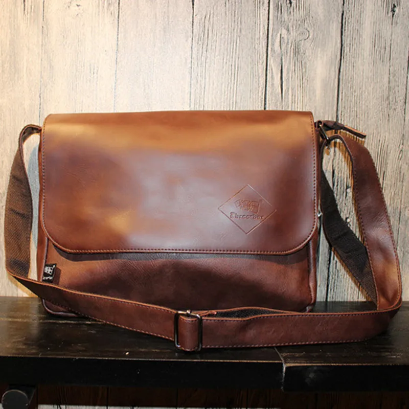 Bolso de hombro Vintage con tapa para hombre, bandolera de cuero PU de gran capacidad, a la moda, informal, de viaje