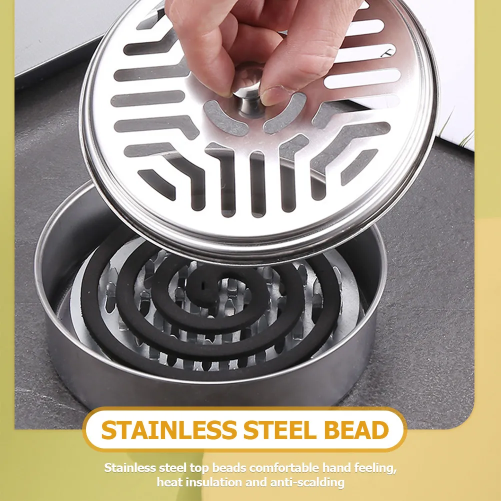 Robust Stainless Steel Incense Coil Holder Box with Thickened Hollow Cover Anti Tipping Tripod Base Easy Disassembly Cleaning
