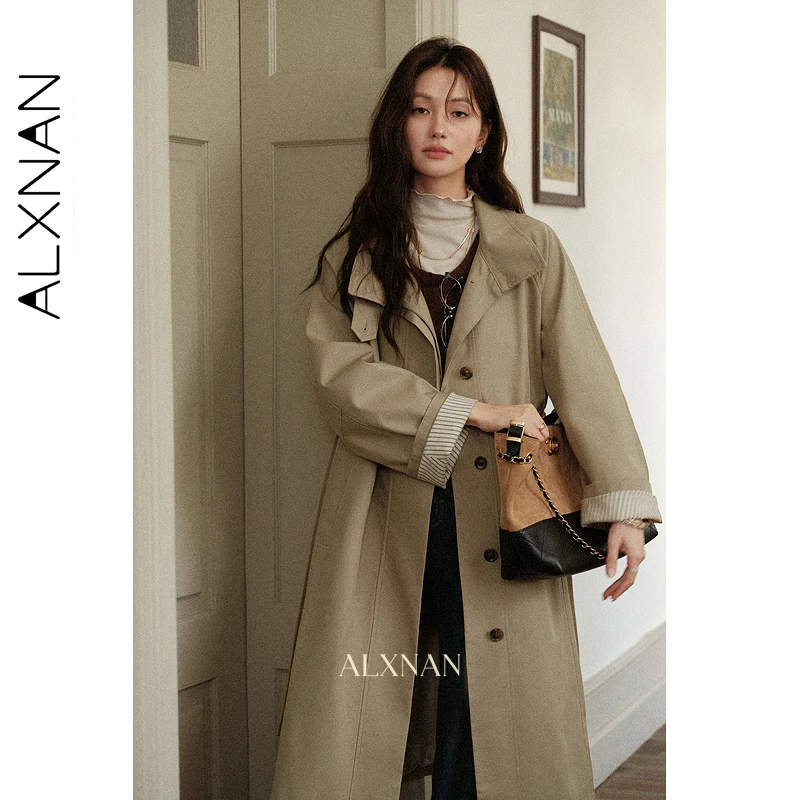 ALXNAN винтажный длинный плащ женский