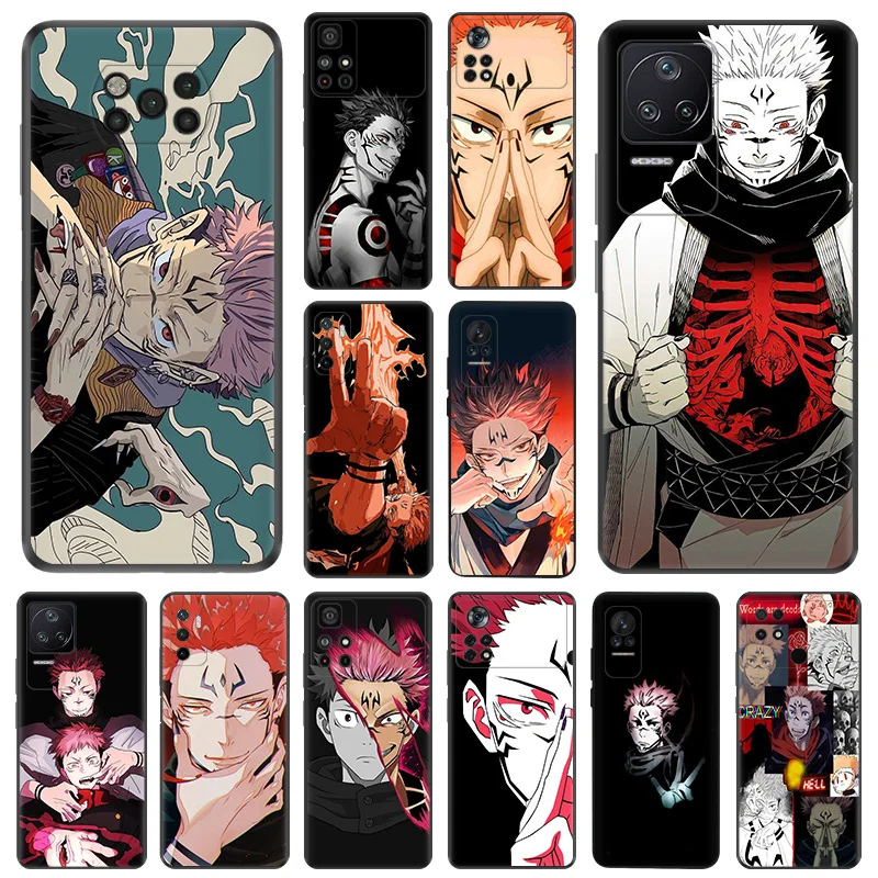 Matte Phone Case for Xiaomi Mi Poco F3 F4 F5 X3 X4 X5 M3 M4 Pro M5 C40 C50 C51 M5S Ryomen Sukuna Jujutsu Kaisen Black Soft Cover