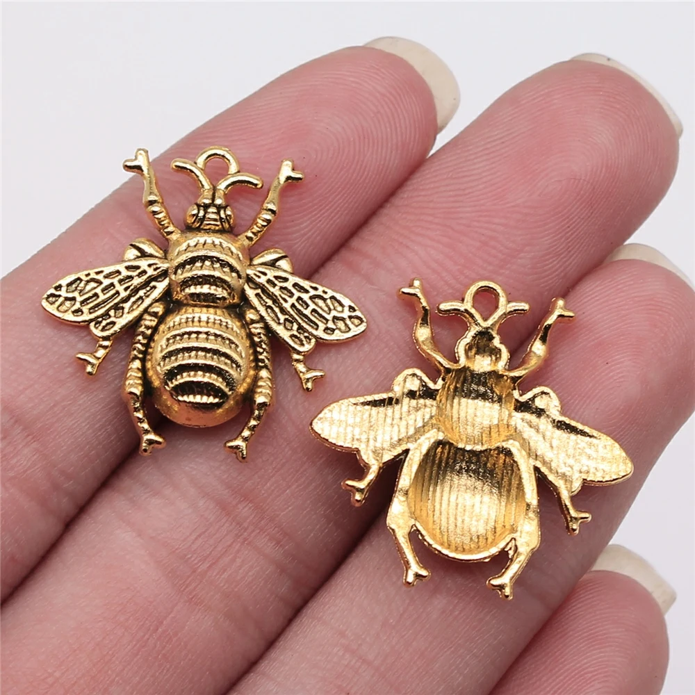 WYSIWYG 10pcs 25x25mm Antique Gold Color Antique Bronze Color Antique Silver Color Bee Charms For Jewelry Making