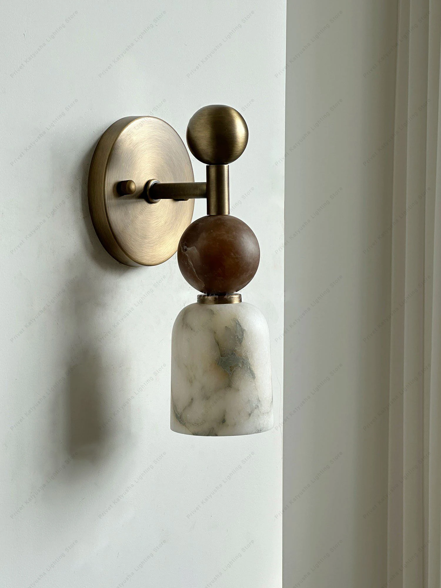 Modern Vintage Designer Natural Marble Wall Sconce Lamp, Led Classic Luxury Alabaster Wall Mounted Lighting