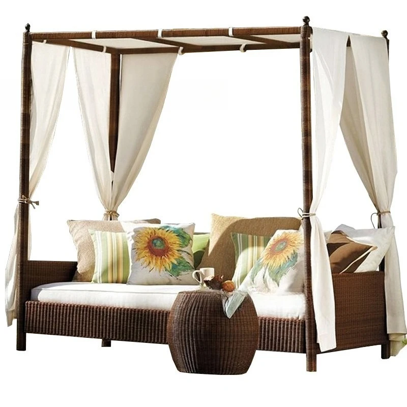 

Outdoor outdoor sofa bed patio outdoor romantic art rattan bed with gauze mantle creative balcony bed chair