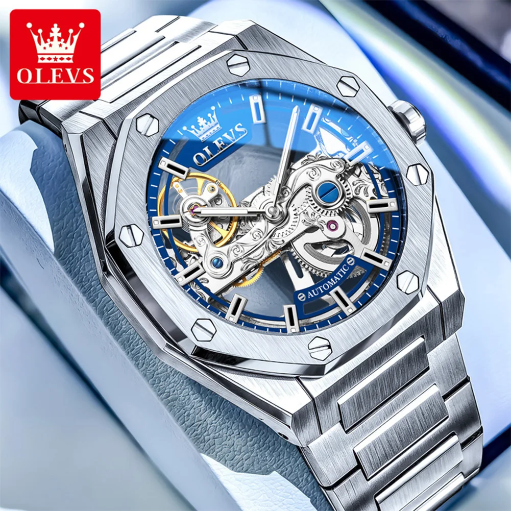 

OLEVS New Fully Transparent Hollow Automatic Mechanical Men's Watches Stainless Steel Waterproof Luxury Original Man Watch 6742