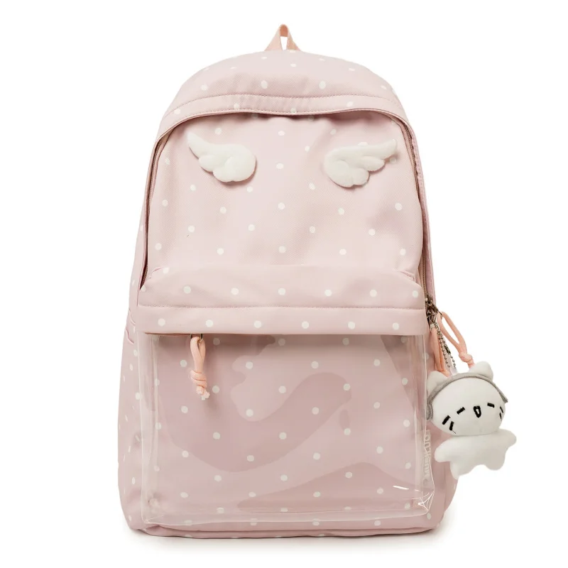 

Рюкзак студенческий премиум-класса в горошек, прозрачный, милый, большой вместимости, для старшеклассников, в студенческом стиле