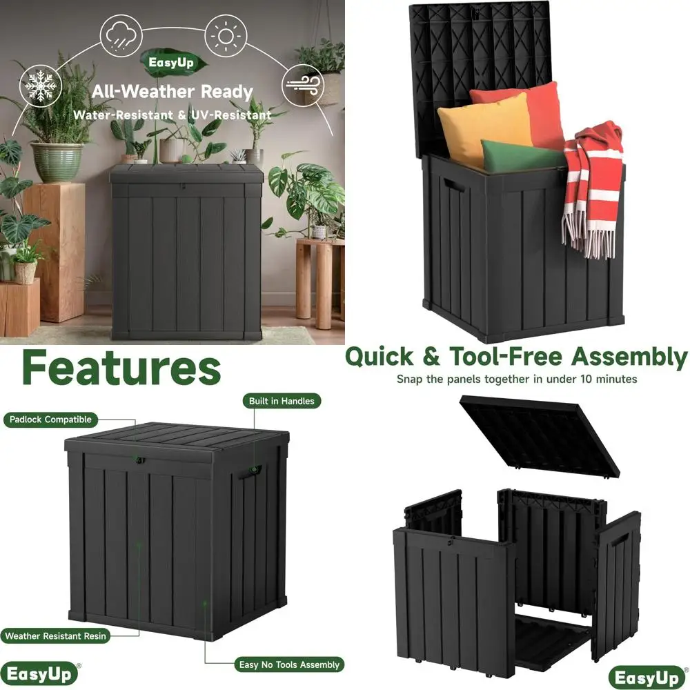 

50 Gallon Outdoor Resin Deck Box, UV-Resistant, Durable for Patio, Garden, and Poolside, Striped Black