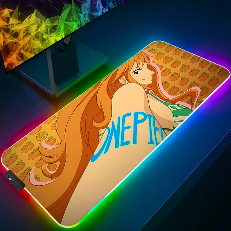 

Mouse Pad 90x40cm one piece Nami RGB Rubber PC Computer Gaming Accessories HD Print Mousepad Desk Mat LED Backlight Gamer Carpet