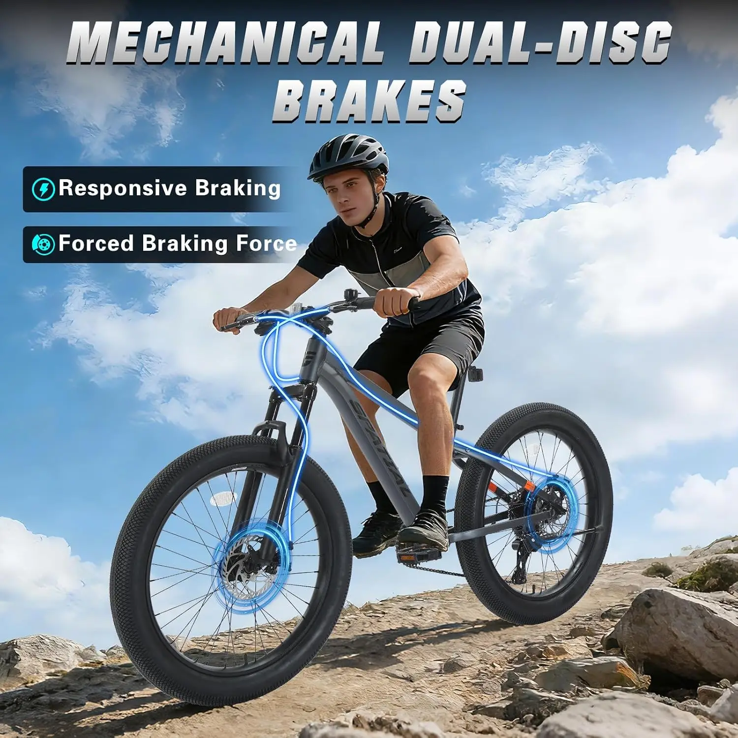 Fat Tire Mountain Bike for Adults & Teens, 24/27.5 Inch MTB with 3.0-Inch Wide Fat Tires, Lightweight Aluminum Frame