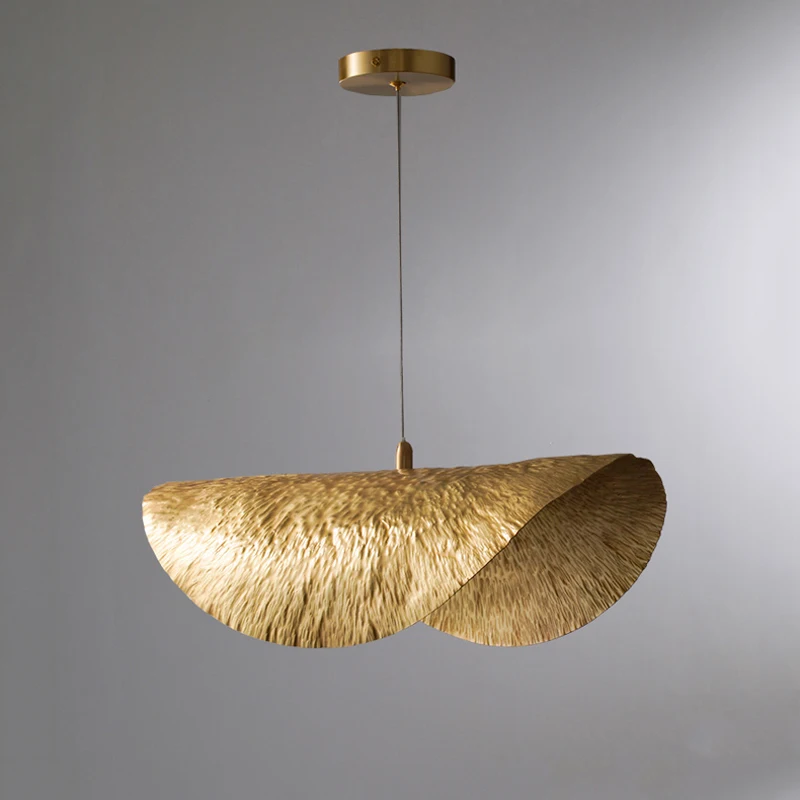 Lámparas colgantes de oro con sombrero de paja personalizado creativo del sudeste asiático, hoja de loto de cobre, barra Simple moderna nórdica, luminaria LED E14