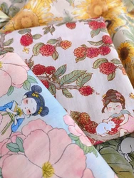 Cute Cartoon Chinese Antique Fabric 40s 100%Cotton for Sewing Clothes DIY Handmade by Half Meter