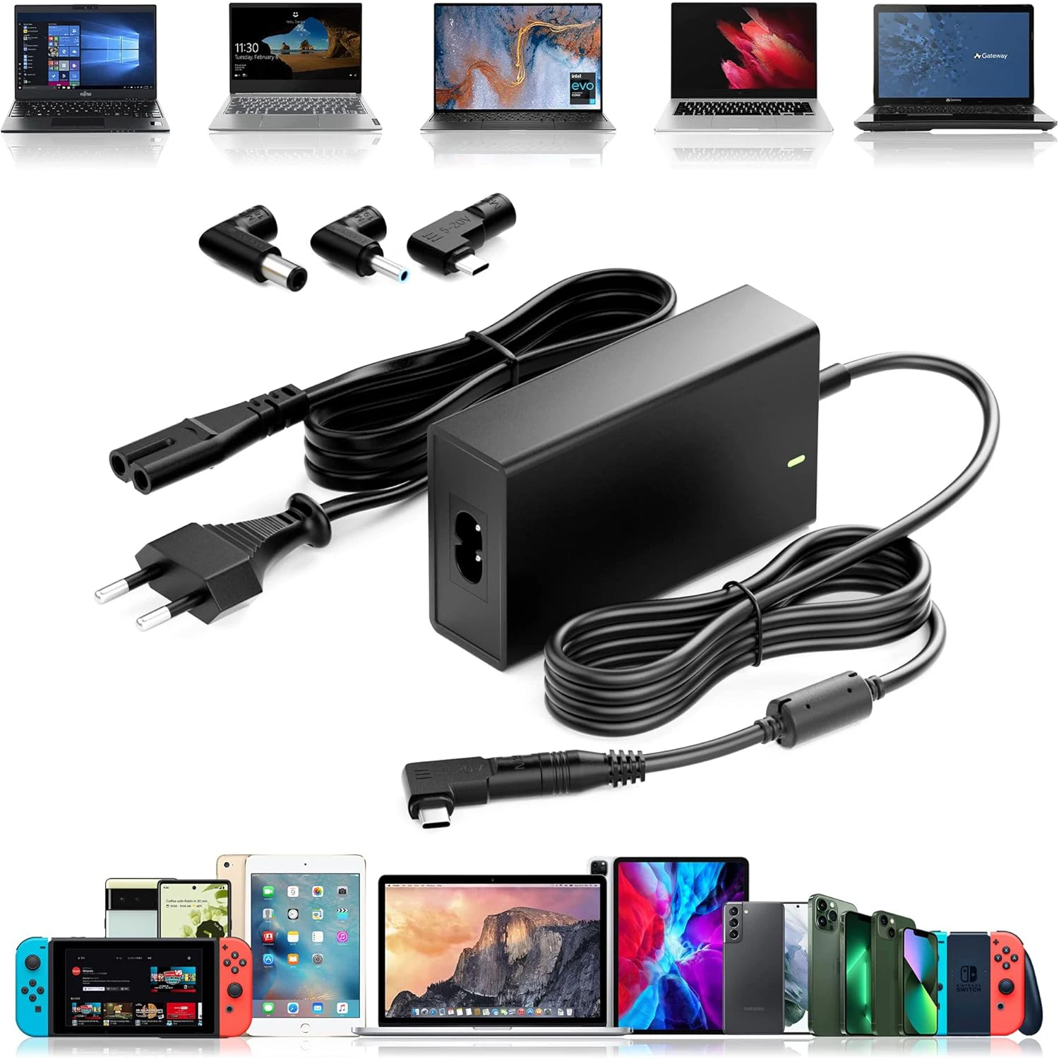 

Универсальное зарядное устройство для ноутбука, 65 Вт, адаптер USB C для HP Pavilion Elitebook Spectre Chromebook Probook с адаптером 4,5 мм и 7,4 мм