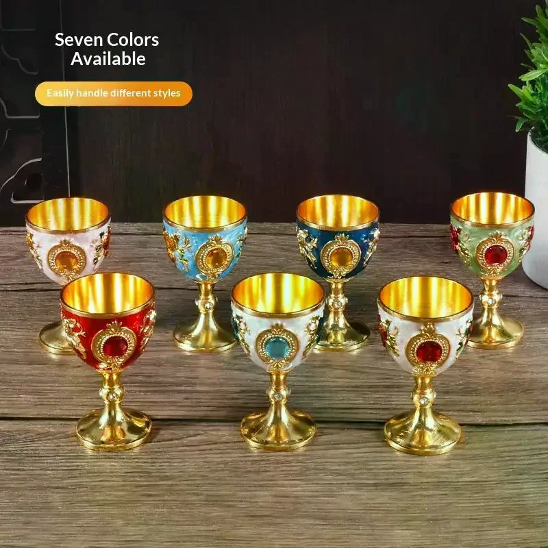 Goblet Vintage European Alloy Embossed Enamel Mini Liquor Wine Cup Multi Colors For Wedding Home Bar Table Decor Gift