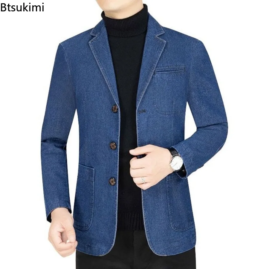 New 2026 Men's Spring Autumn Denim Suit Jacket Suit Collar Jeans Jacket High-end Coat Trend Single West Men Casual  Men Clothing