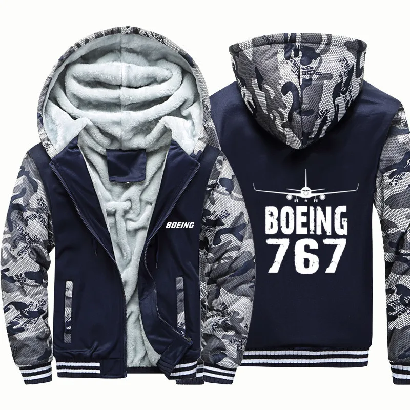 Aviation Pilots Boeing 767 Men Coat Jackets Flight Wool Fleece Warm Zipper Hooded Thick Hoodies Sweatshirts