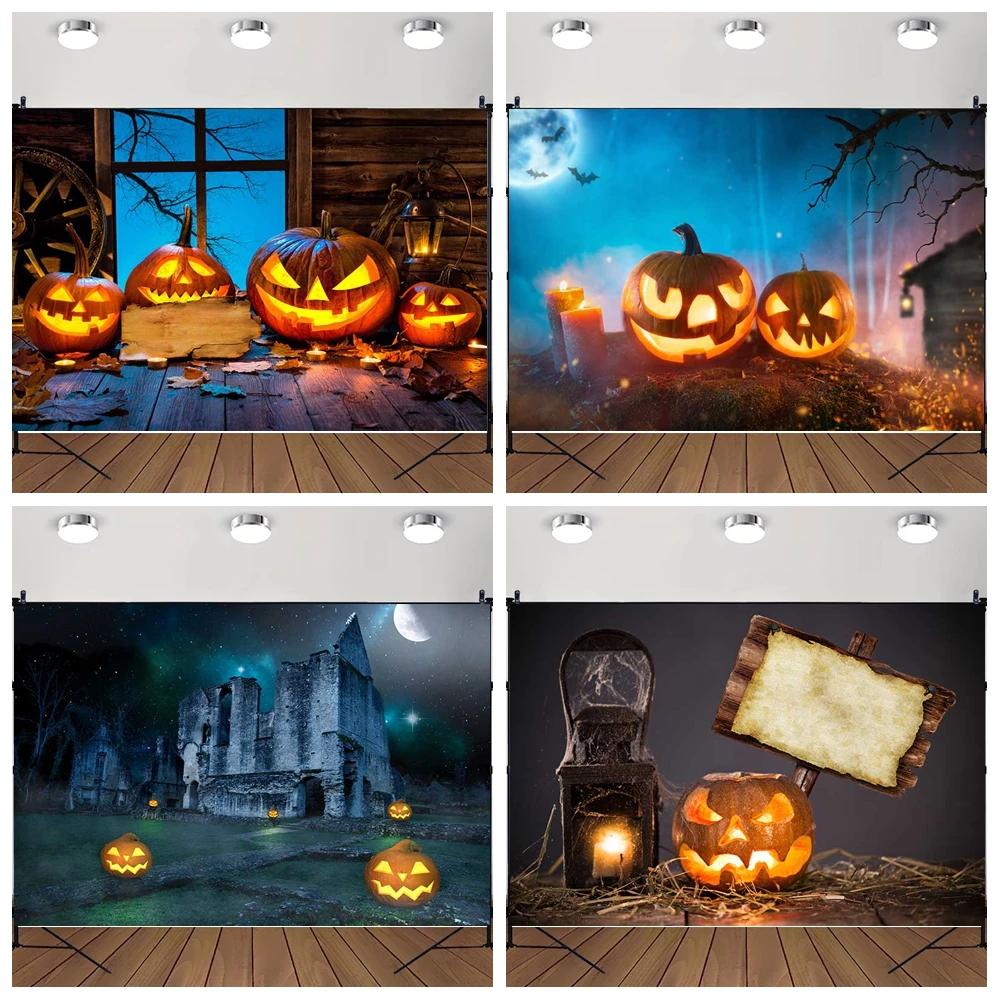 

MOON.QG Halloween Photo Background Lanterns Trees Bats Backdrop Portrait Photobooth Poster Photo Studio Birthday Decoration