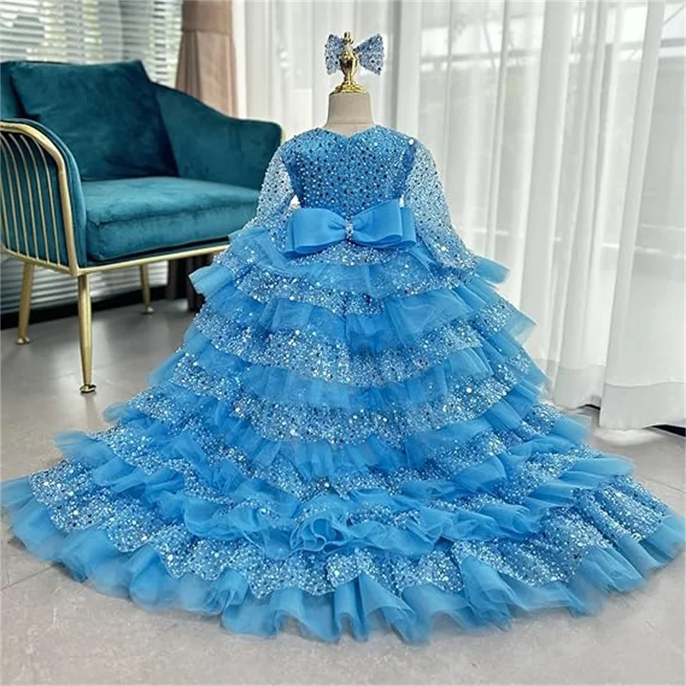 Custom Long Sleeve Flower Girl Dress Wedding Party Gown Birthday Party Dress Kids Pageant Gown Formal Evening Dressفساتين اطفال