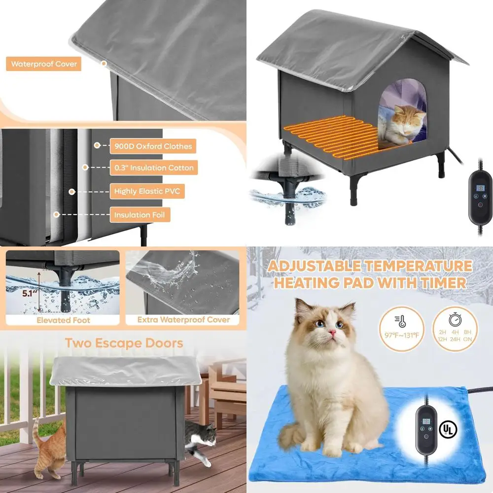 

Большой утепленный уличный домик для кошек с таймером и регулируемой грелкой