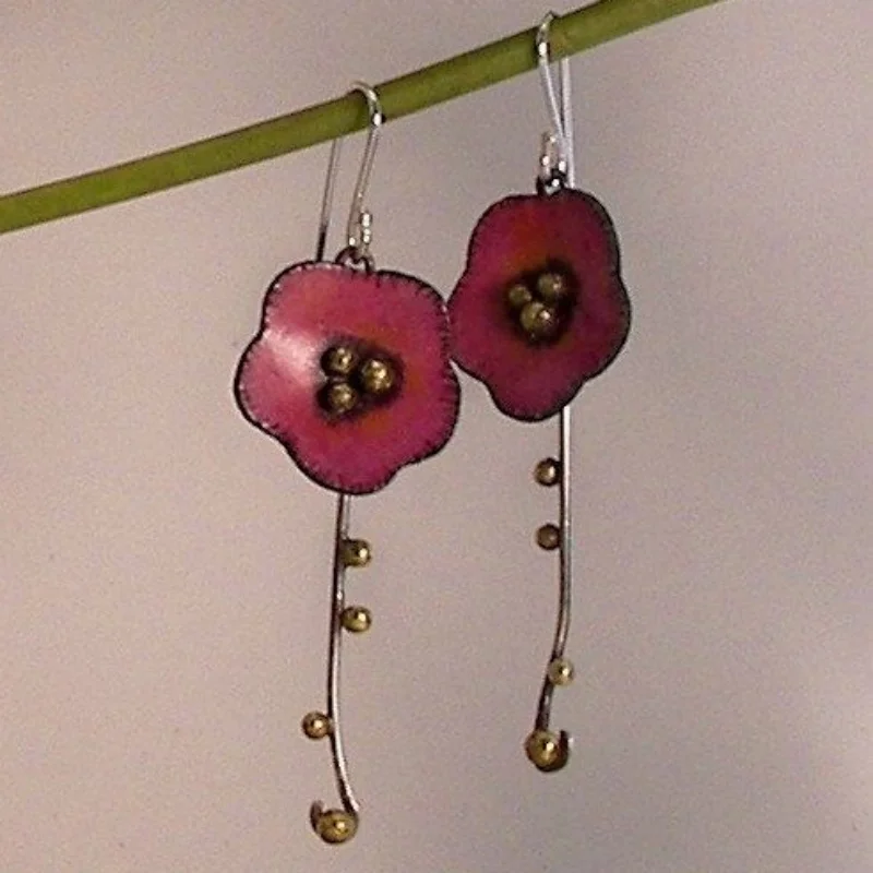 Ladies' Red Color Dripping Oil Long Earrings Rose Flower Face Artistic Style Dangle Earrings Fresh Countryside Style Jewelry