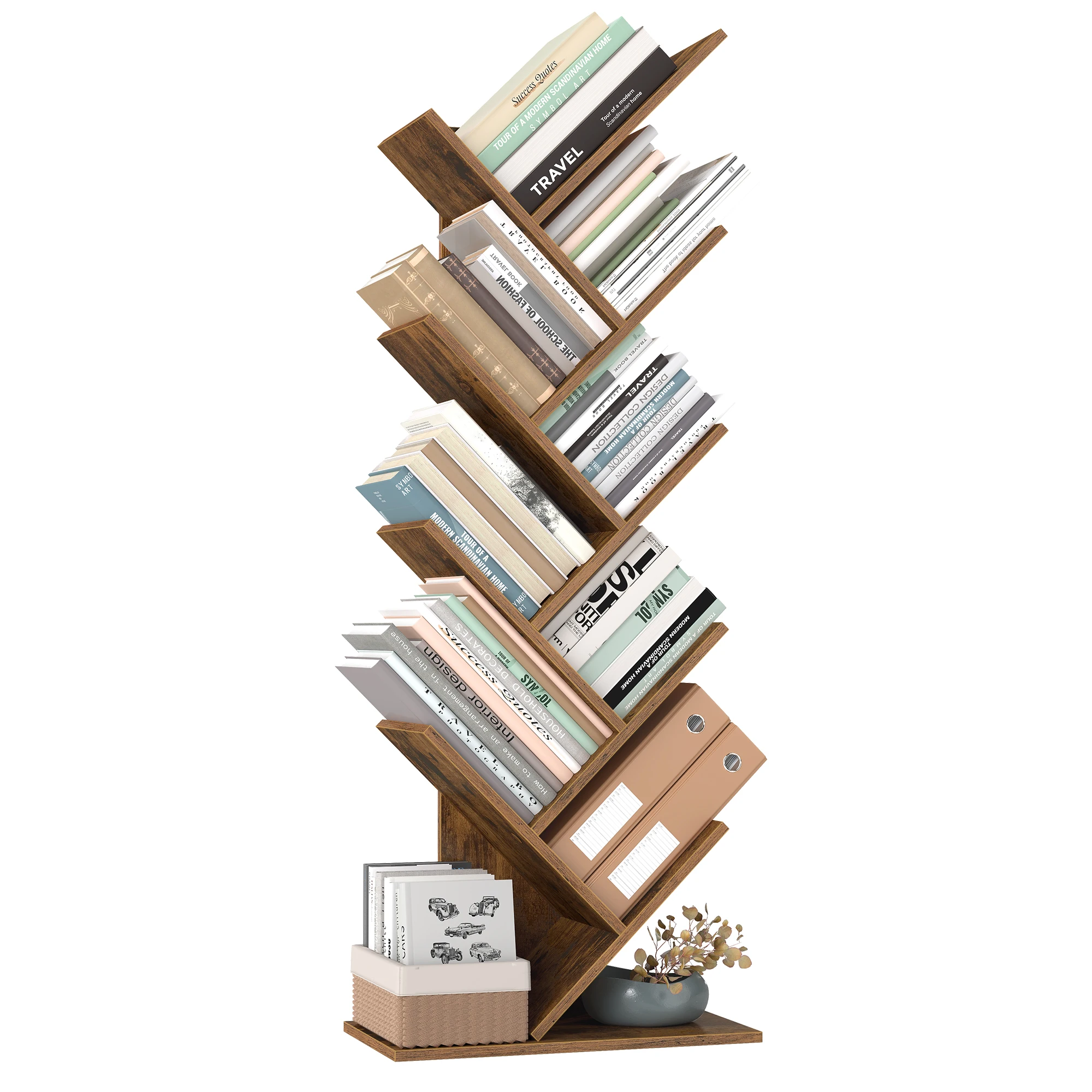 رف كتب VASAGLE Tree، خزانة كتب مكونة من 9 طبقات، رف كتب كبير، رف زاوية موفر للمساحة، شجرة كتب، أقراص مضغوطة، ألعاب #1