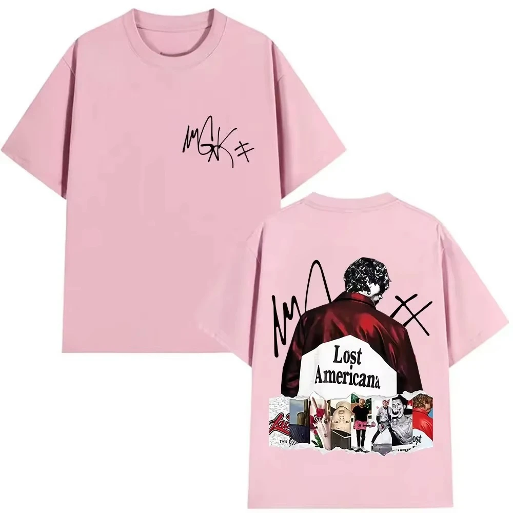 مغني الراب MGK Lost Americana Tour Album 2025 Merch تي شيرت الرجال النساء الهيب هوب موسيقى البوب تي شيرت جودة عالية قصيرة الأكمام عادية