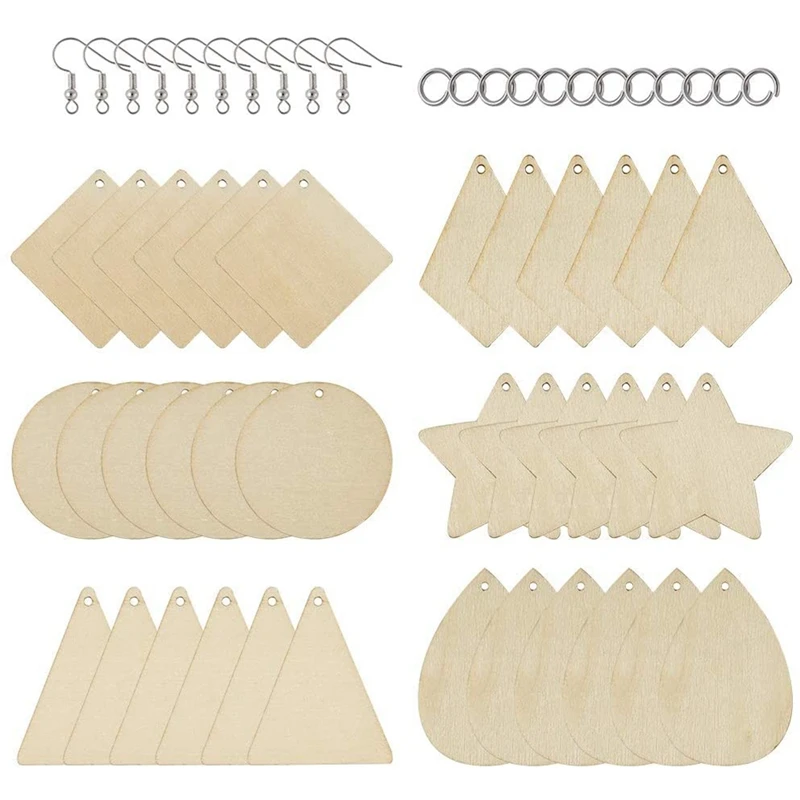

2023 Hot-Unfinished Wooden Earring Pendant 6 Styles Blank Cutout Wood Dangle Earrings Kit For DIY Craft Jewelry Making