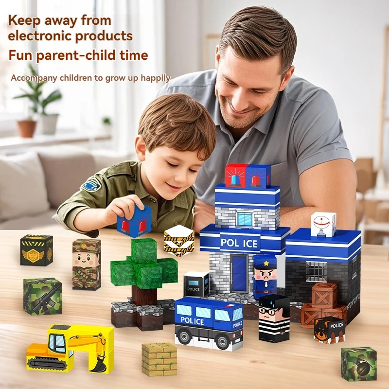 人気の磁気ブロック スプライスシーン マグネットキューブセット、DIYモデル 子供向け感覚教育玩具 クリスマスプレゼント