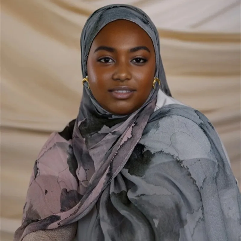 2025 수채화 시리즈 헤드스카프 새틴 프린트 스카프 봄 여름 자외선 차단 스카프 그라데이션 컬러 스카프