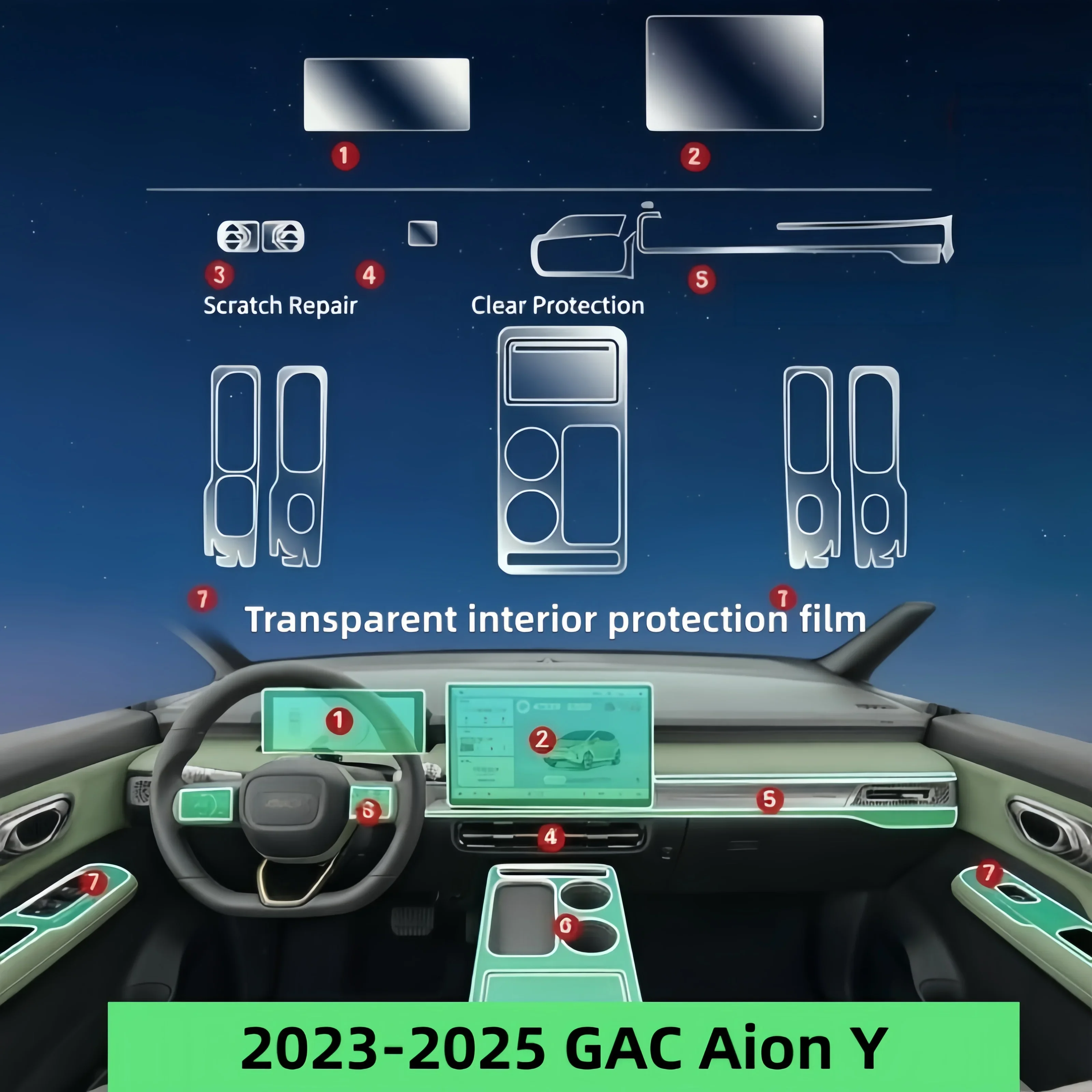 For 23-25 model GAC Aion Y Plus interior film navigation central control screen car transparent scratch-resistant film