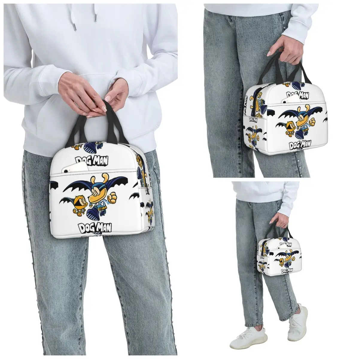 Dog Man And Petey Cat Anime Cartoon Insulated Lunch Bag for Women Office Cooler Thermal Food Box Tote Lunch Boxes Container